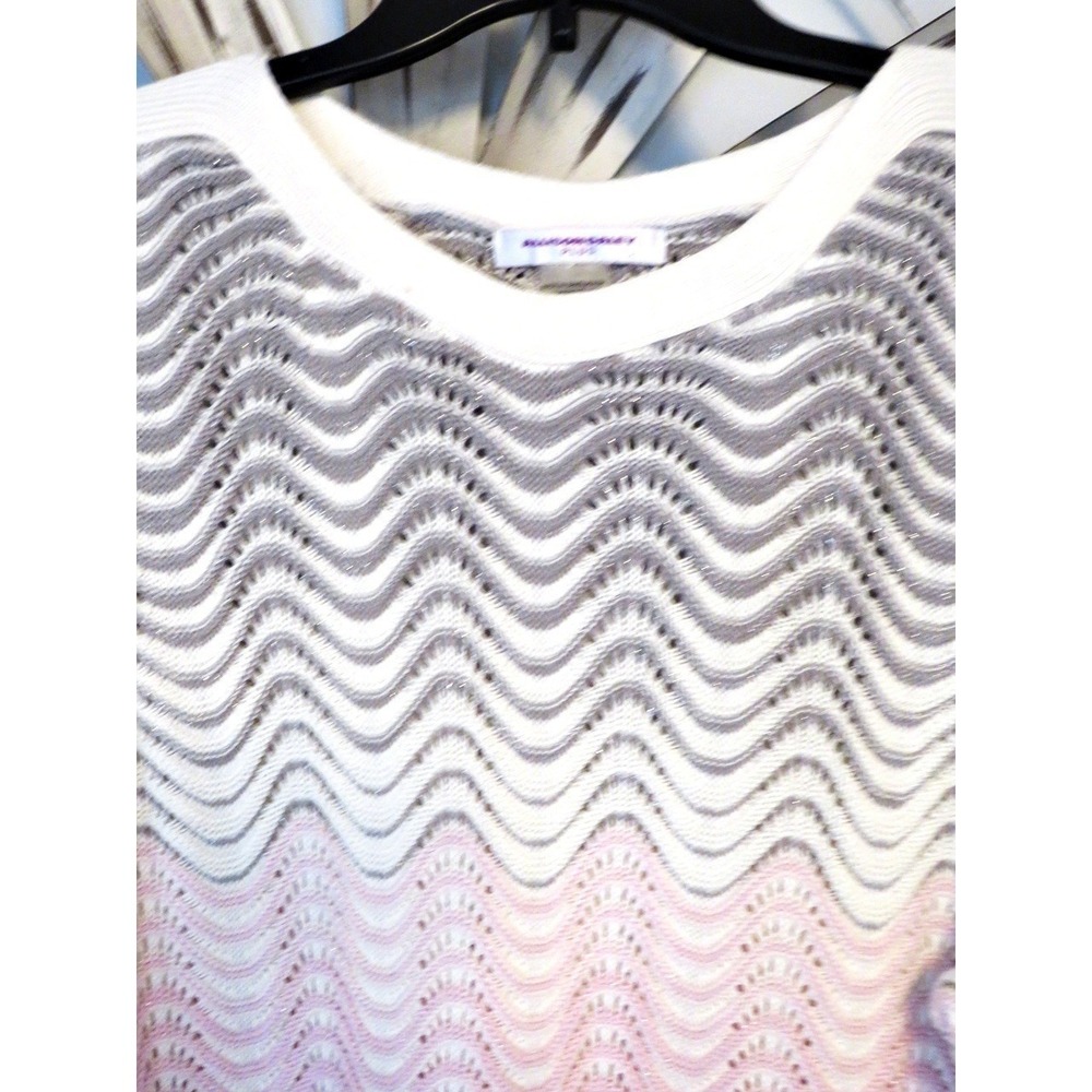 Allison Daley Plus 1X Pink Gray Ombre Knit Sweater Metallic Shimmer Cotton